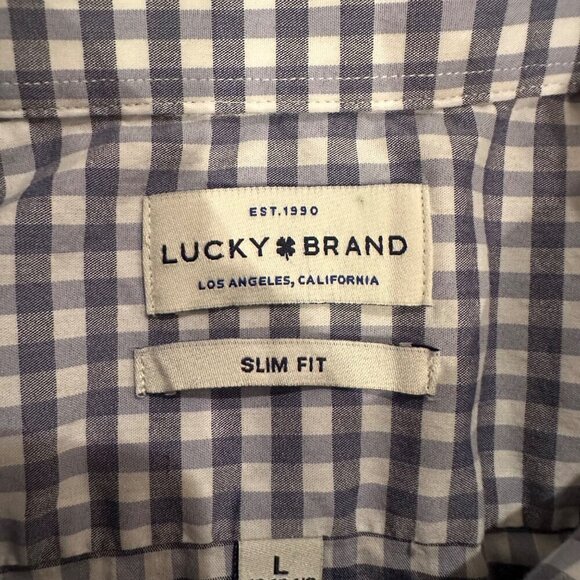 LUCKY BRAND MENS SLIM FIT LARGE 16-16.5 34/35 BLUE PLAID LONG SLEEVE BUTTON SHI - Picture 6 of 8